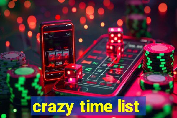 crazy time list